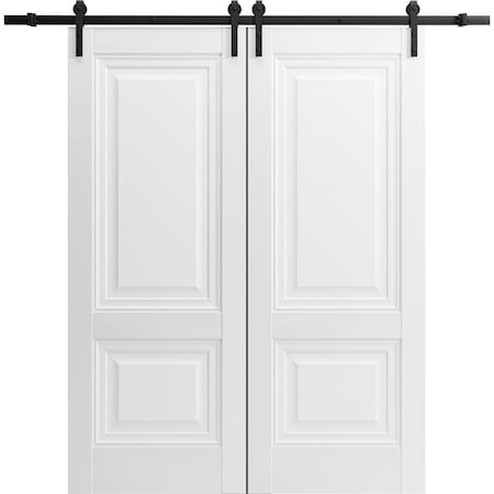Sartodoors Sturdy Barn Door 36 x 84in, Light Grey Oak W/ Frosted Glass, SS 6.6FT Rail Hangers Heavy Set SETE6933BD-S-OAK-3684
